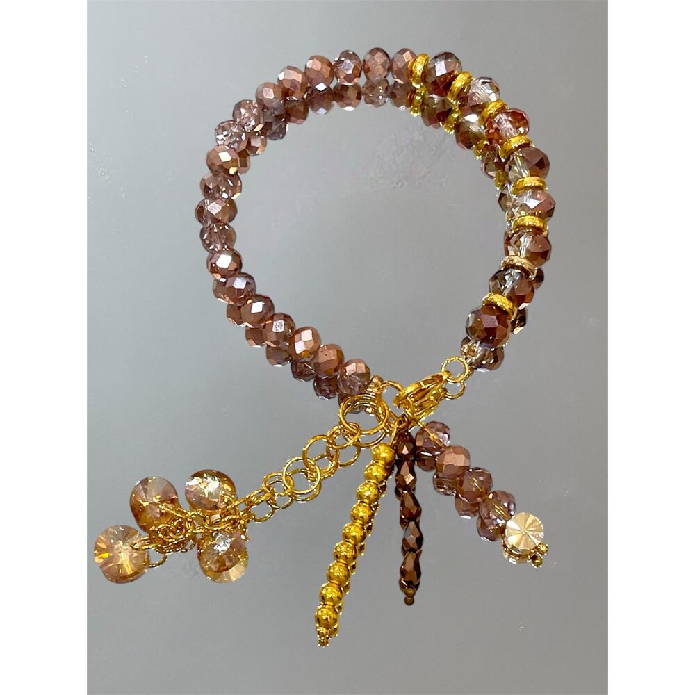 Brown Copper Swarovski Beaded Charm Bracelet